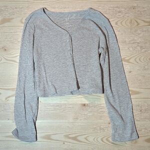 Gray V-Neck Ribbed Women's Top